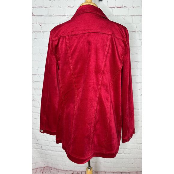 Chico’s Red Velveteen Long Jacket Womens Large - Picture 7 of 9